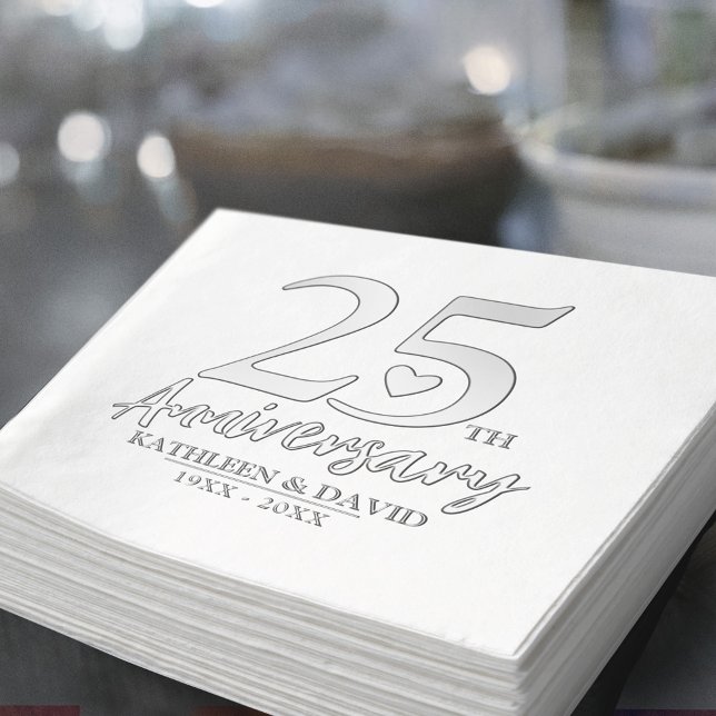 25th wedding anniversary heart custom graphic foil napkins (Creator Uploaded)