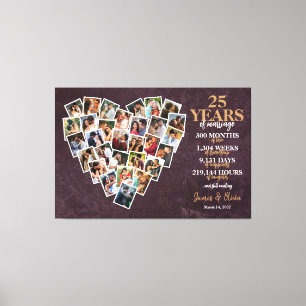 25th Wedding Anniversary Heart Photo Collage Canvas Print
