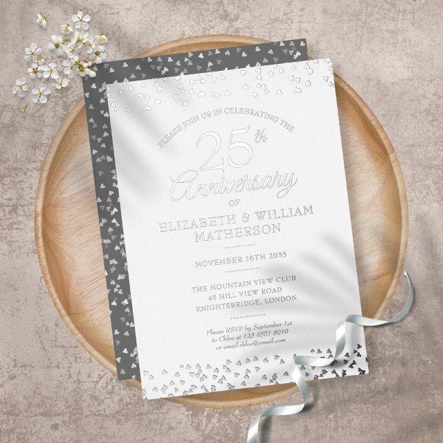 25th Wedding Anniversary Hearts Confetti Silver (Creator Uploaded)