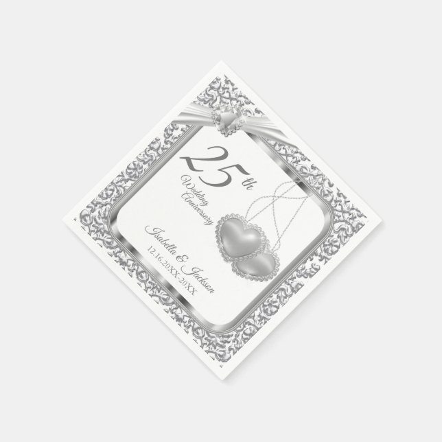25th Wedding Anniversary - Hearts Napkin (Corner)