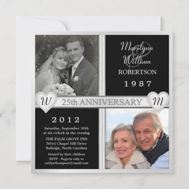 25th Wedding Anniversary Hearts Photo Invitations (Front)