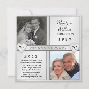 25th Wedding Anniversary Hearts Photo Invitations