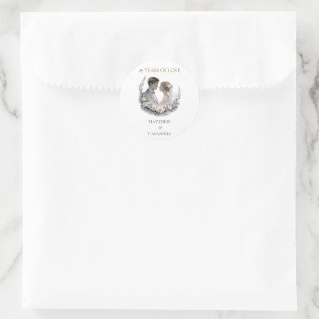 25th Wedding Anniversary Heirloom Celebration Classic Round Sticker (Bag)