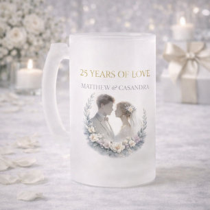 25th Wedding Anniversary Heirloom Celebration Frosted Glass Beer Mug