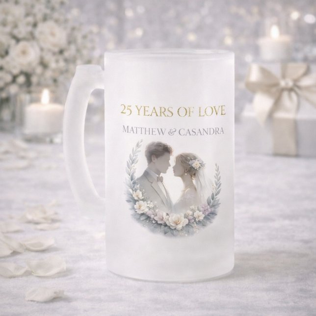 25th Wedding Anniversary Heirloom Celebration Frosted Glass Beer Mug (Creator Uploaded)
