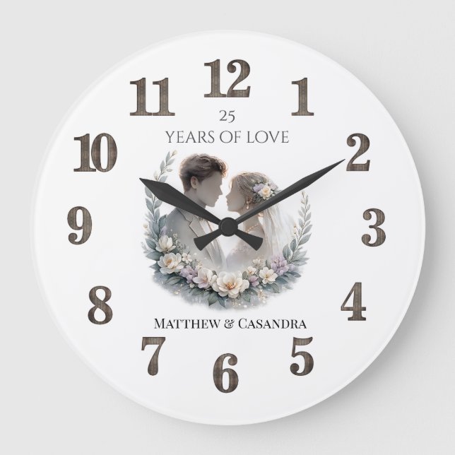 25th Wedding Anniversary Heirloom Celebration Large Clock (Front)