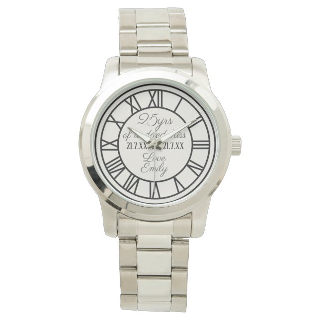 25th Wedding Anniversary Husband Roman Numerals Watch (Front)