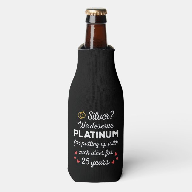 25th Wedding Anniversary I - Silver Funny Couple Bottle Cooler (Bottle Front)