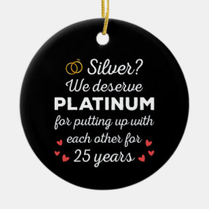 25th Wedding Anniversary I - Silver Funny Couple Ceramic Tree Decoration