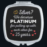 25th Wedding Anniversary I - Silver Funny Couple Compact Mirror<br><div class="desc">Fun design, perfect for anyone who's been married for 25 years and to a wedding vow renewal ceremony. It makes a great matching outfit for couples! 'Silver? We deserve Platinum for putting up with each other for 25 Years' quote for a couple who got married 25 years ago or a...</div>