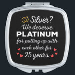 25th Wedding Anniversary I - Silver Funny Couple Compact Mirror<br><div class="desc">Fun design, perfect for anyone who's been married for 25 years and to a wedding vow renewal ceremony. It makes a great matching outfit for couples! 'Silver? We deserve Platinum for putting up with each other for 25 Years' quote for a couple who got married 25 years ago or a...</div>
