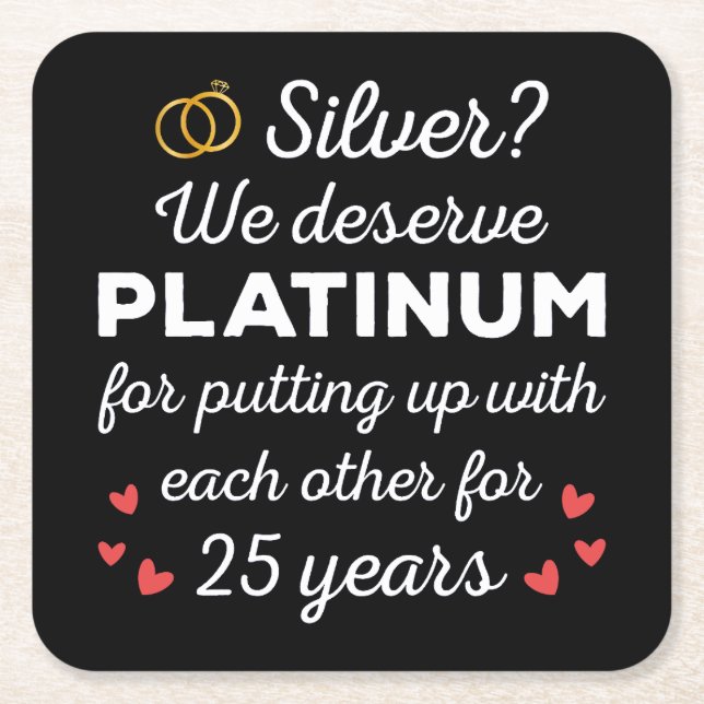 25th Wedding Anniversary I - Silver Funny Couple Square Paper Coaster (Front)