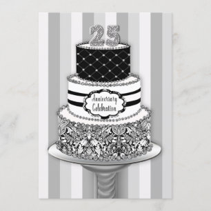 25th Wedding Anniversary Invitation, 3-Tier Cake Invitation
