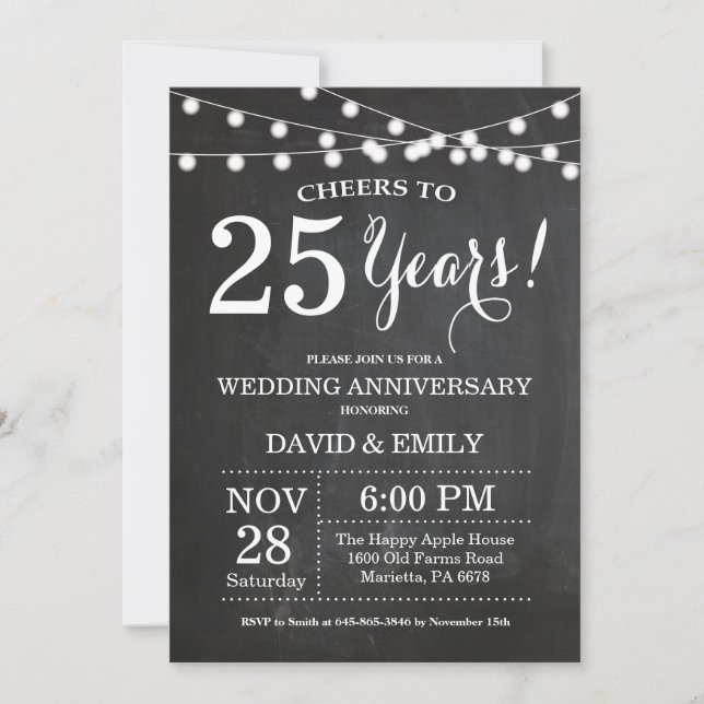 25th Wedding Anniversary Invitation Chalkboard (Front)
