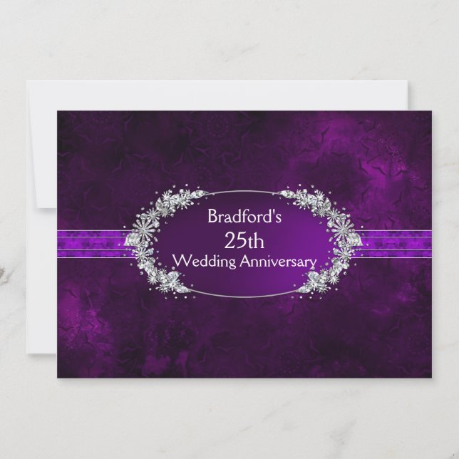 25th Wedding Anniversary - Invitation - Purple (Front)