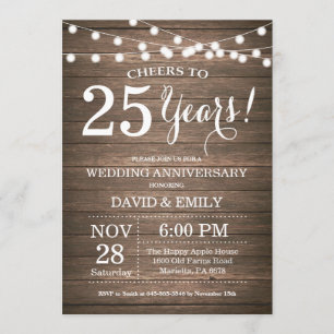 25th Wedding Anniversary Invitation Rustic Wood