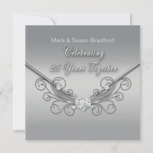 25th Wedding Anniversary - INVITATION - SILVER (Front)