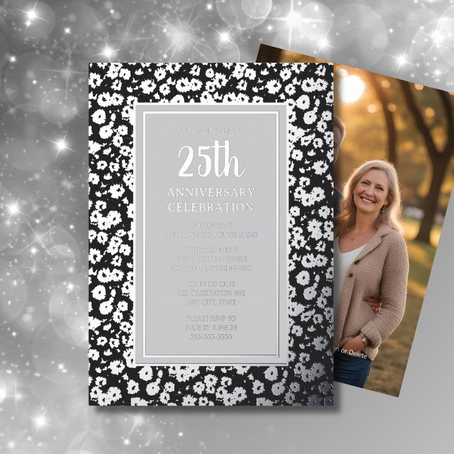 25th Wedding Anniversary Invitation Silver Floral (Creator Uploaded)