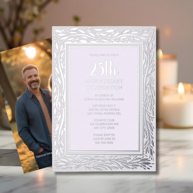25th Wedding Anniversary Invitation Silver Floral  (Creator Uploaded)