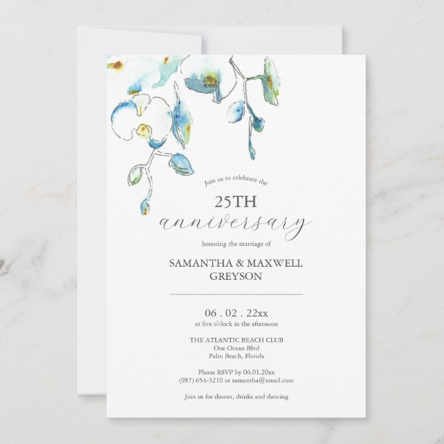 25th Wedding Anniversary Invitations Floral (Front)
