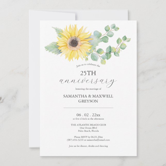 25th Wedding Anniversary Invitations Sunflower (Front)