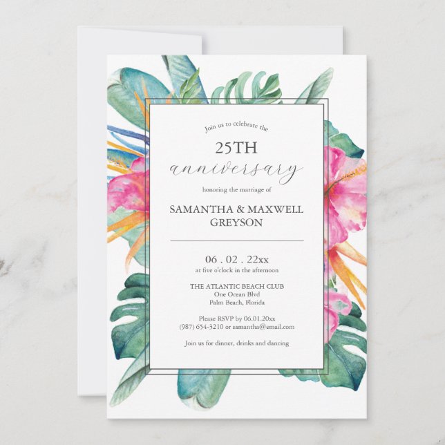 25th Wedding Anniversary Invitations Tropical (Front)