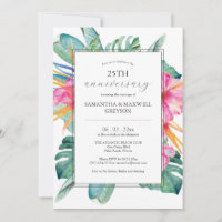 25th Wedding Anniversary Invitations Tropical
