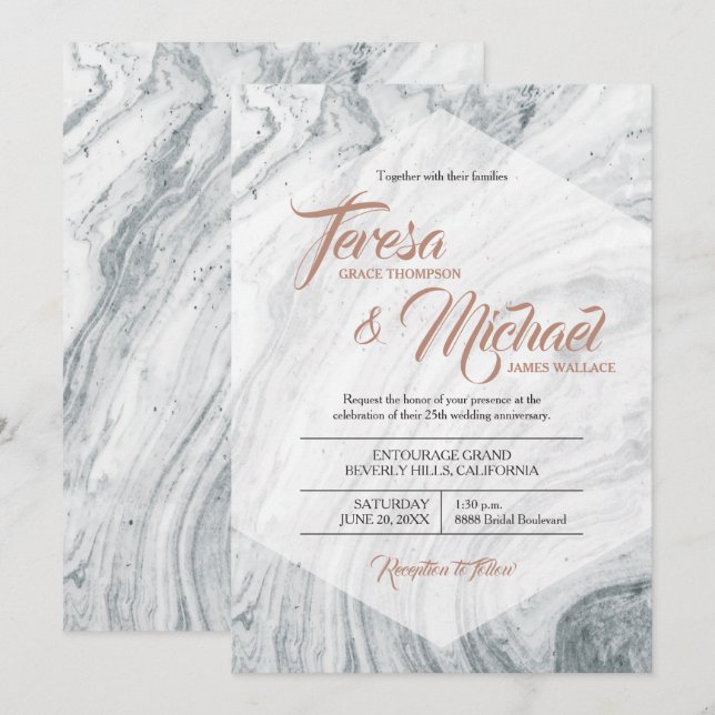 25th Wedding Anniversary Marble Grey Invitation (Front/Back)