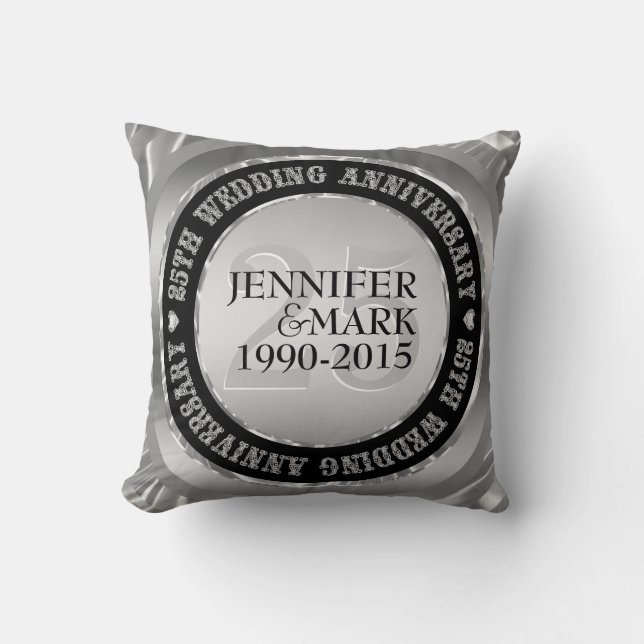 25Th Wedding Anniversary Metallic Silver & Black 2 Cushion (Front)
