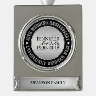 25Th Wedding Anniversary Metallic Silver & Black 2 Silver Plated Banner Ornament