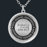 25Th Wedding Anniversary Metallic Silver & Black 2 Silver Plated Necklace<br><div class="desc">Elegant 25th wedding anniversary commemorative necklace with customisable text. Metallic silver and black. White diamonds accents.</div>