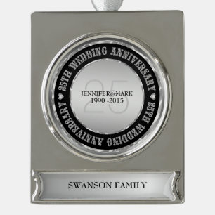 25Th Wedding Anniversary  Metallic Silver & Black Silver Plated Banner Ornament