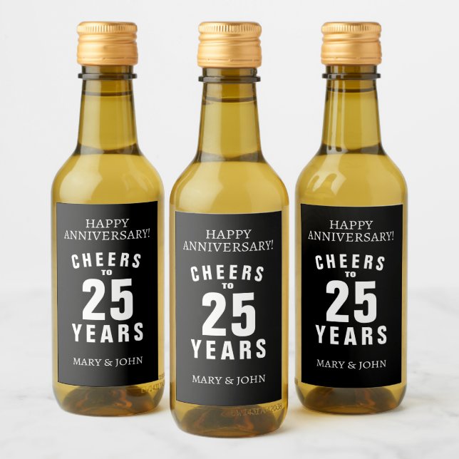 25th Wedding anniversary Mini Wine Bottle Labels (Bottles)
