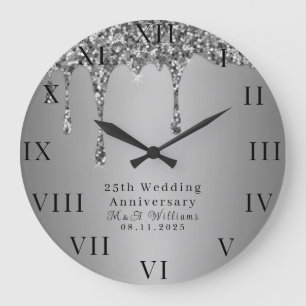 25th Wedding Anniversary Modern Elegant Fiftieth  Large Clock