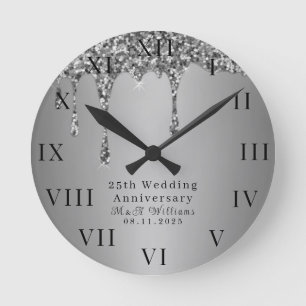 25th Wedding Anniversary Modern Elegant Fiftieth  Round Clock