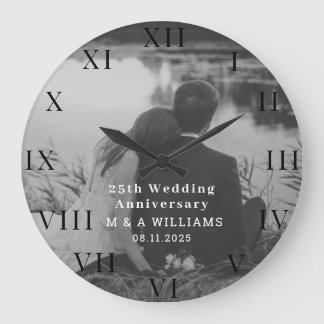 25th Wedding Anniversary Modern Photo Fiftieth Large Clock