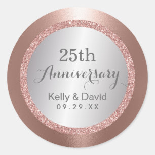 25th Wedding Anniversary Modern Rose Gold Silver Classic Round Sticker