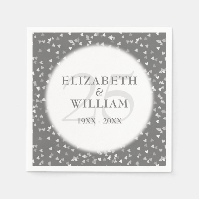 25th Wedding Anniversary Modern Silver Confetti Napkin (Front)