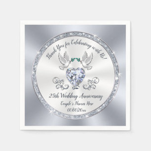 25th Wedding Anniversary Napkins, Silver Napkin