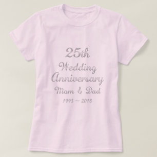 25th Wedding Anniversary Parents Silver Typography T-Shirt