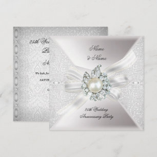 25th Wedding Anniversary Party Lace Pearl White Invitation