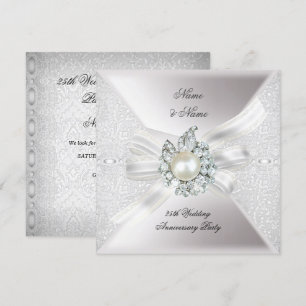 25th Wedding Anniversary Party Lace Pearl White Invitation