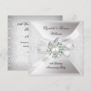 25th Wedding Anniversary Party Lace Pearl White Invitation