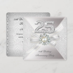 25th Wedding Anniversary Party Pearl Silver Invitation
