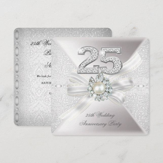 25th Wedding Anniversary Party Pearl Silver Invitation (Front/Back)