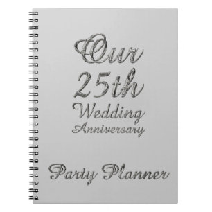25th Wedding Anniversary Party Planner Silver Grey Notebook