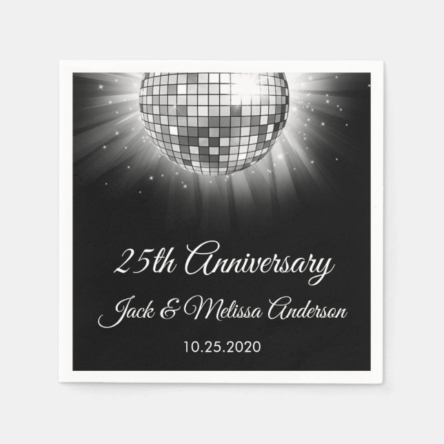 25th Wedding Anniversary Party Silver Disco Ball Napkin (Front)