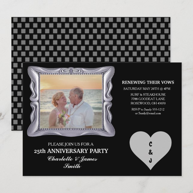 25th Wedding Anniversary Party Silver RSVP Card (Front/Back)
