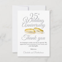 25th Wedding Anniversary Party Thank You Card