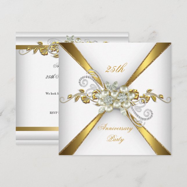 25th Wedding Anniversary Pearl Gold Silver Invitation (Front/Back)